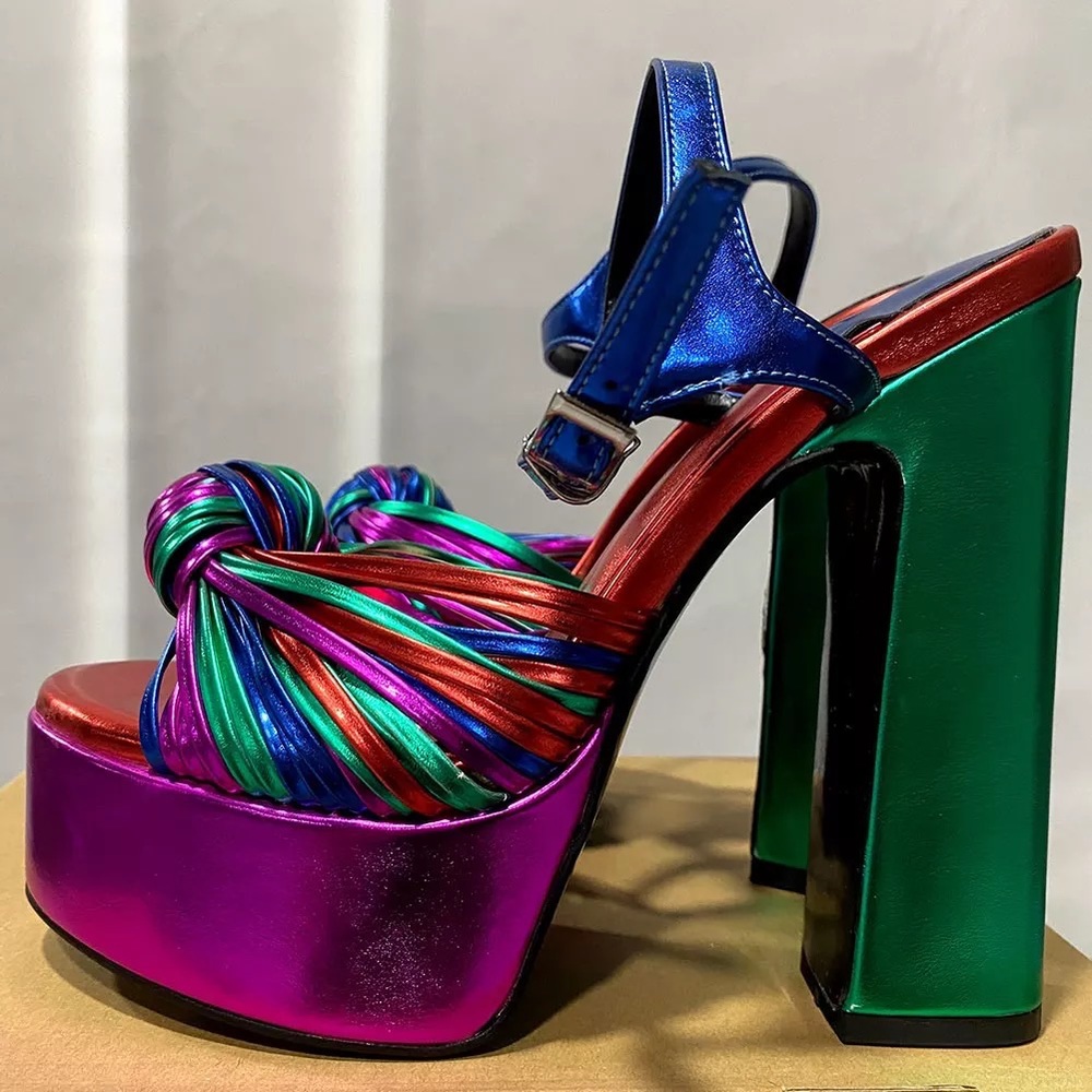 Multicolor metallic platform high heel sandals